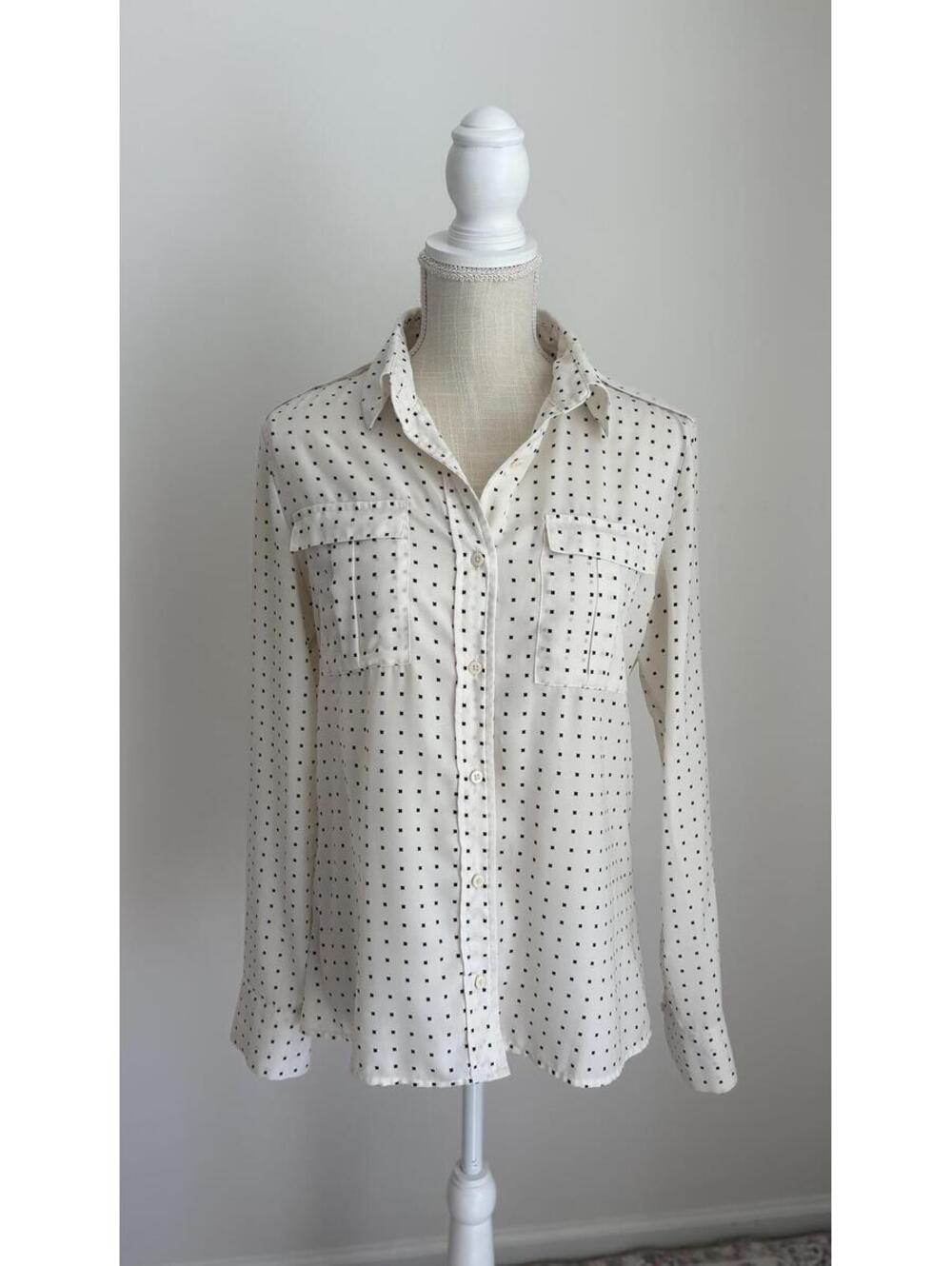 Banana Republic Outlet Cream and Black Dot Button-Front Blouse